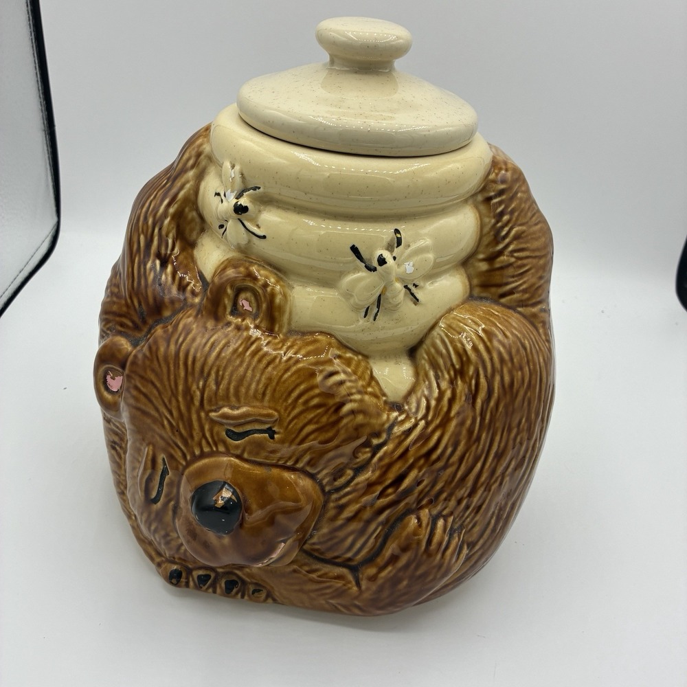 Vintage McCoy Ceramic Sleeping Bear With Bees Honey Pot Cookie Jar 143 USA